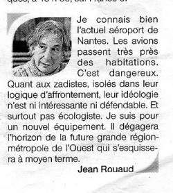 Déclaration de Jean Rouaud dans le journal Ouest-France du 21 février 2016.